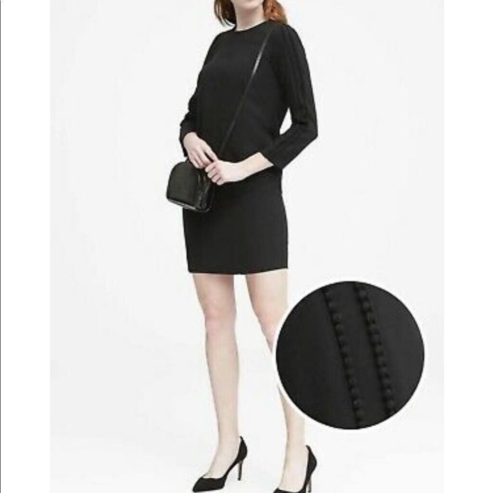 Banana Republic Womens Dress 4 Black Pom Pom Shift Long Sleeve